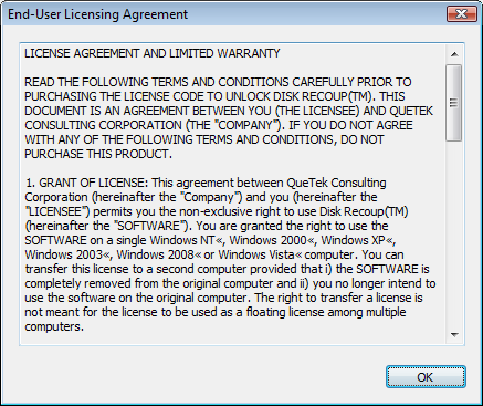 End User Licensing Agreement dialog