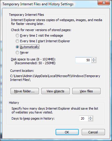 Screenshot of the Internet Explorer's cache folder