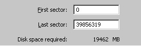 The disk size is 39,856,320 sectors