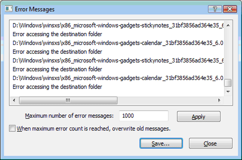 Error messages are displayed in a separate window
