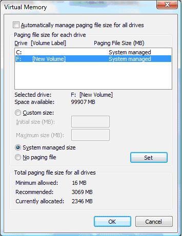 Page files on drives C and F