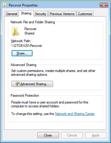 Screenshot of a shared network folder