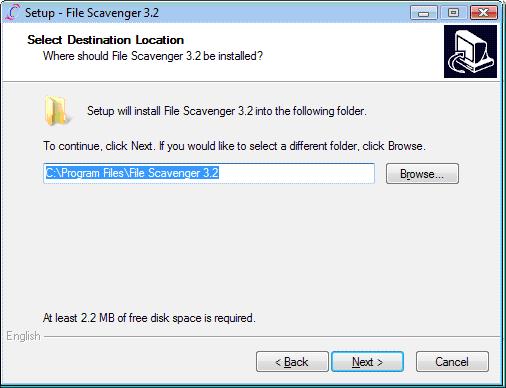 Recovery software destination folder