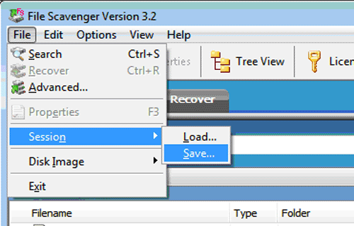 Commands to save a session 