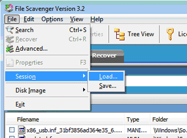 Commands to load a session 