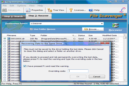 Recovering files to the same drive 